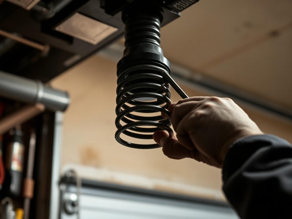 Technician repairing a torsion spring